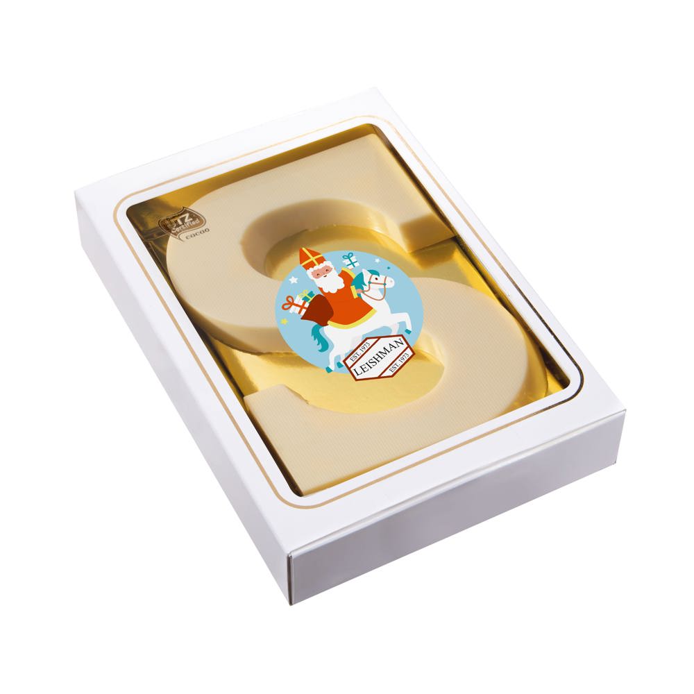 Sinterklaasletter "S" wit 150 gram - bedrukt of onbedrukt verkrijgbaar