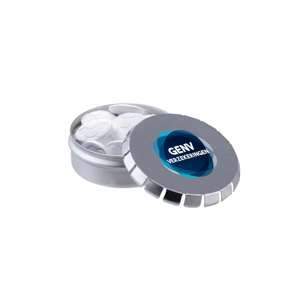 Mini clic-clac blikje met vorm pepermunt - met logo of onbedrukt bestellen - Zilver