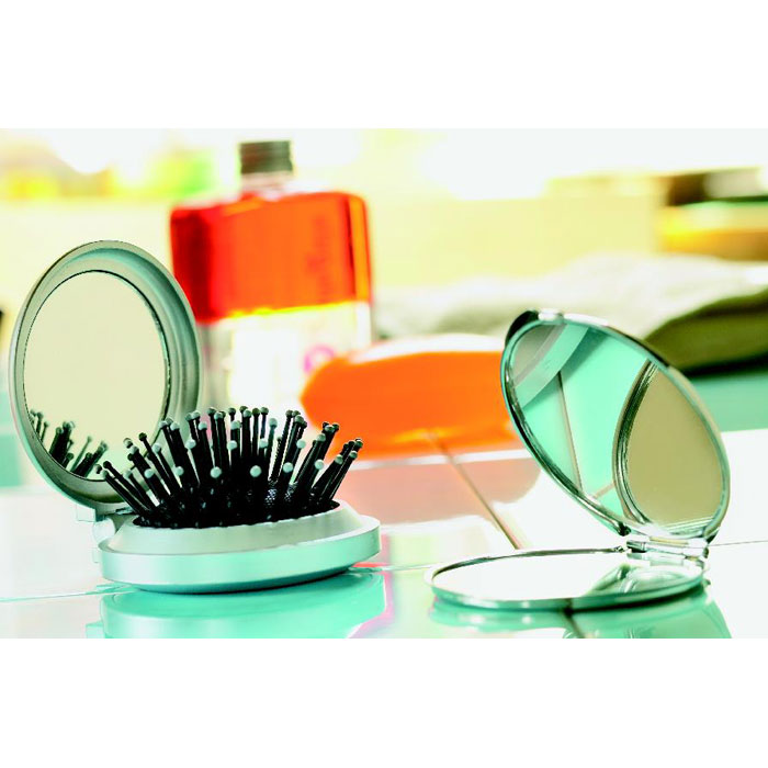 B BEAUTY - Opvouwbare borstel met spiegel - met logo of onbedrukt bestellen