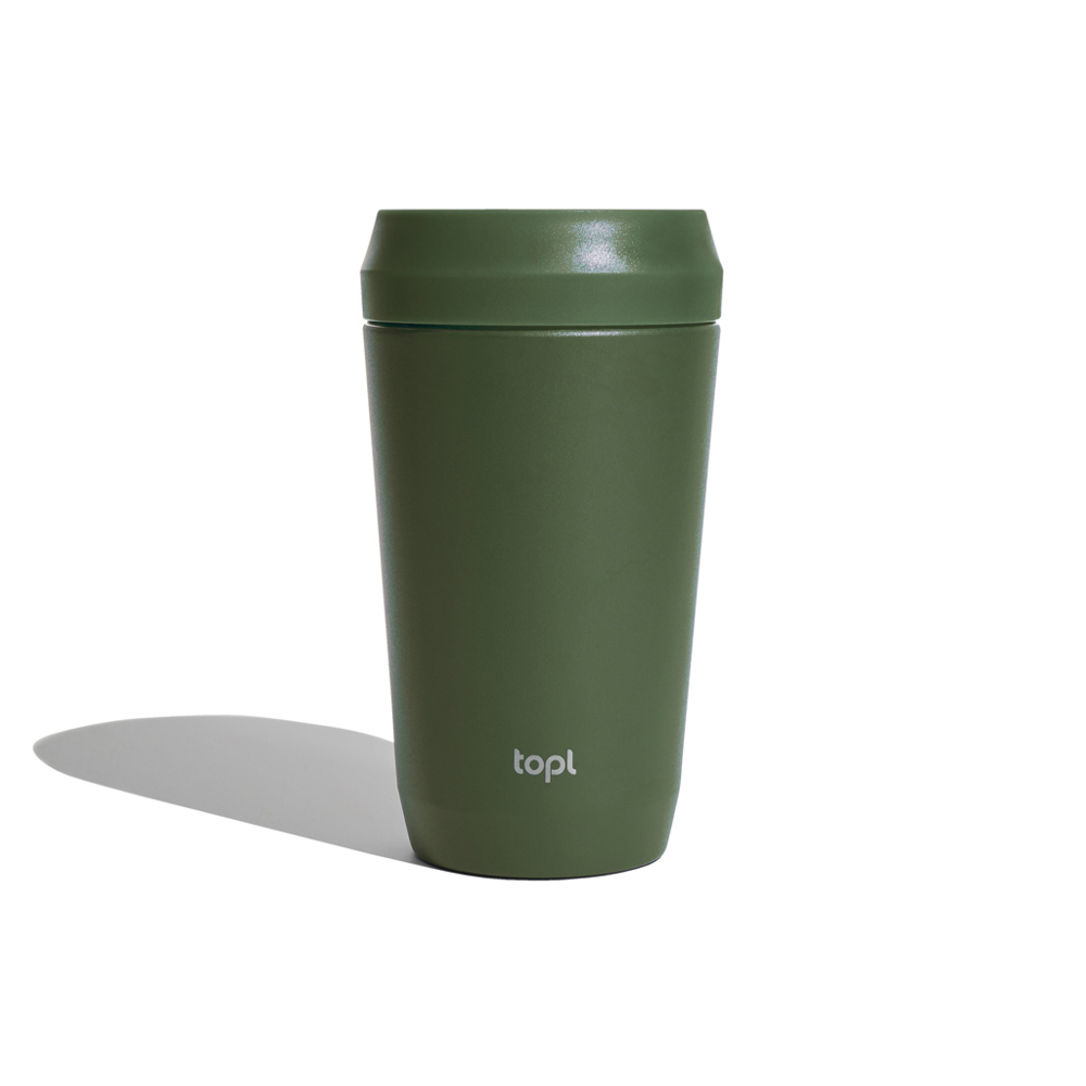 Topl Recycled RVS To Go beker gepatenteerd 360 Lid 354ml - voor bedrijven en relatiegeschenken - groen (± PMS 7763C)