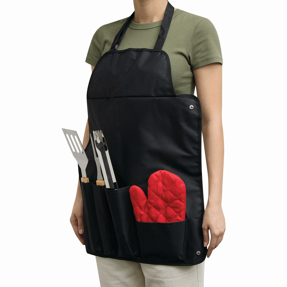 GREAT BBQ - BBQ-schort met BBQ-bestek - met logo of onbedrukt bestellen