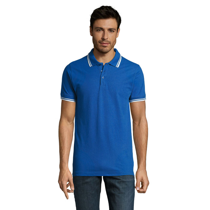 PASADENA MEN - PASADENA HEREN POLO 200 - met logo of onbedrukt bestellen - Koningsblauw/Wit