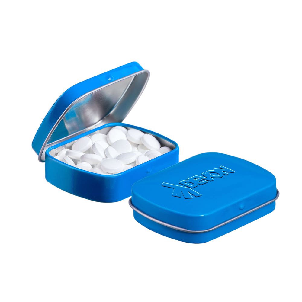 Mini scharnierblikje embossing - bedrukt of onbedrukt verkrijgbaar - Kobalt