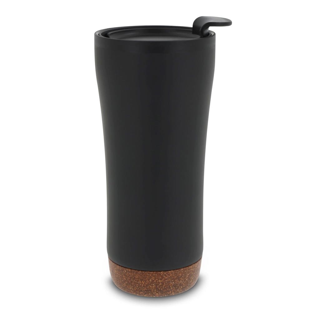Dubbelwandige thermobeker met kurk onderzijde 480ml - kopen of bedrukken - Zwart