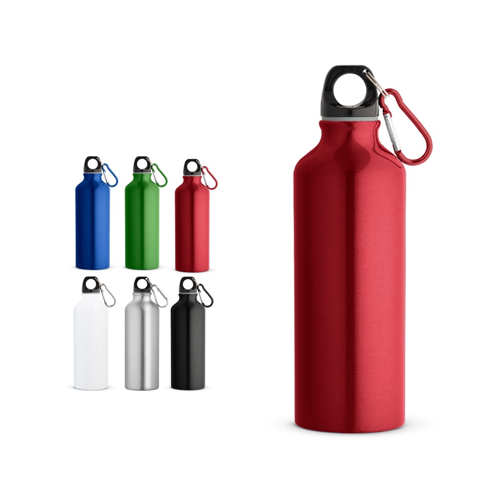 RE-LANDSCAPE M. Gerecycleerde aluminium (100% rAL) fles met karabijnhaak 530 mL - voor bedrijven en
