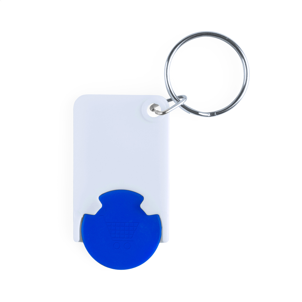 Trolex - winkelwagenmunt sleutelhanger - met logo of onbedrukt bestellen - blauw/wit