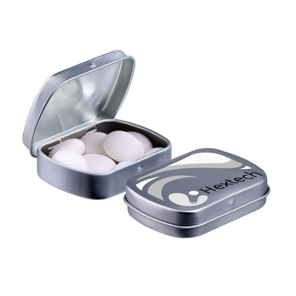 Mini scharnierblikje met Mentos mints - voor bedrijven en relatiegeschenken - Zilver