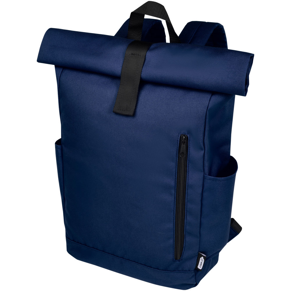 Byron 15,6" rugzak van GRS RPET met opgerolde bovenkant 18 L - met logo of onbedrukt bestellen - Marineblauw