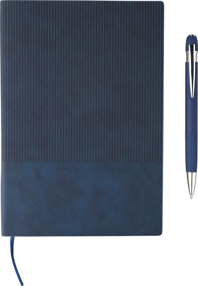 Gerecycled PU-notitieboek (A5) en balpenset Tarek Original