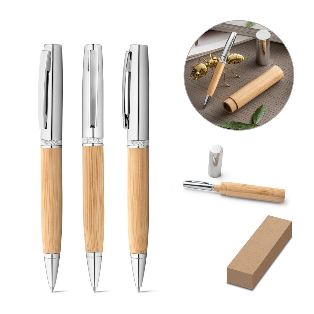 FUJI. Bamboe en metalen balpen met etui - met logo of onbedrukt bestellen