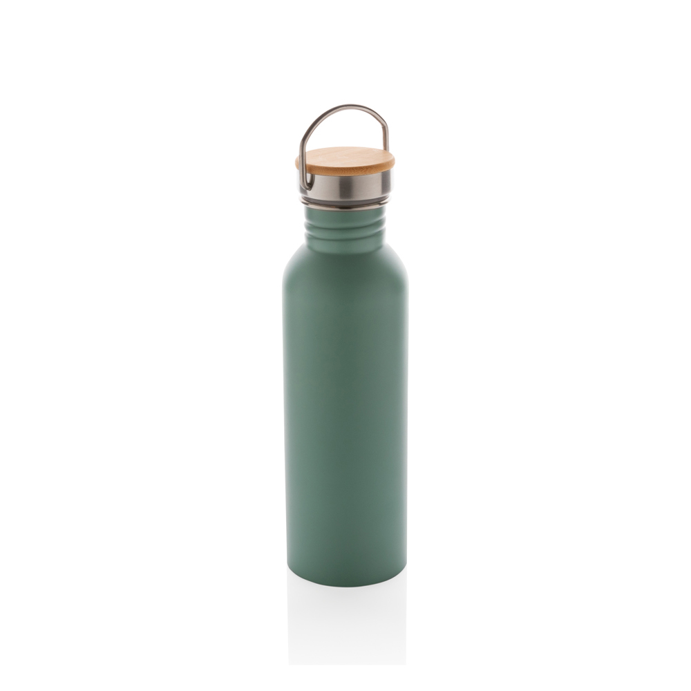 Moderne roestvrijstalen fles met bamboe deksel - bedrukt of onbedrukt verkrijgbaar - groen (± PMS 5575 C)