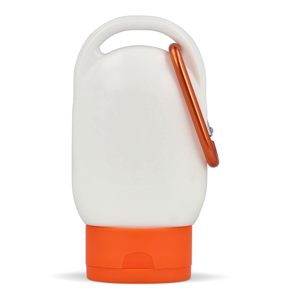 Zonnebrandlotion met Karabijnhaak SPF30 Gerecycled Materiaal - met logo of onbedrukt bestellen - oranje