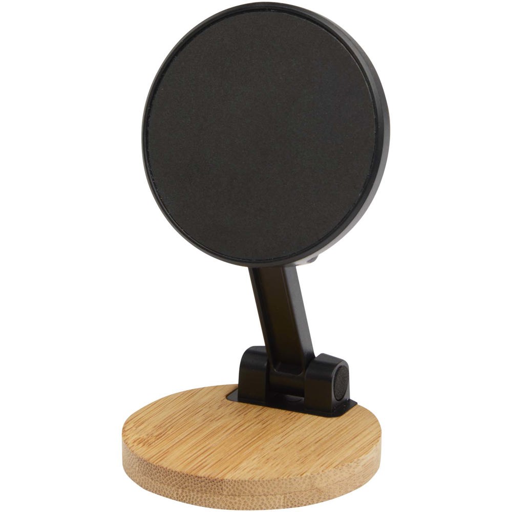 Alcor opvouwbare magnetische telefoonstandaard van gerecycled plastic met bamboedetails