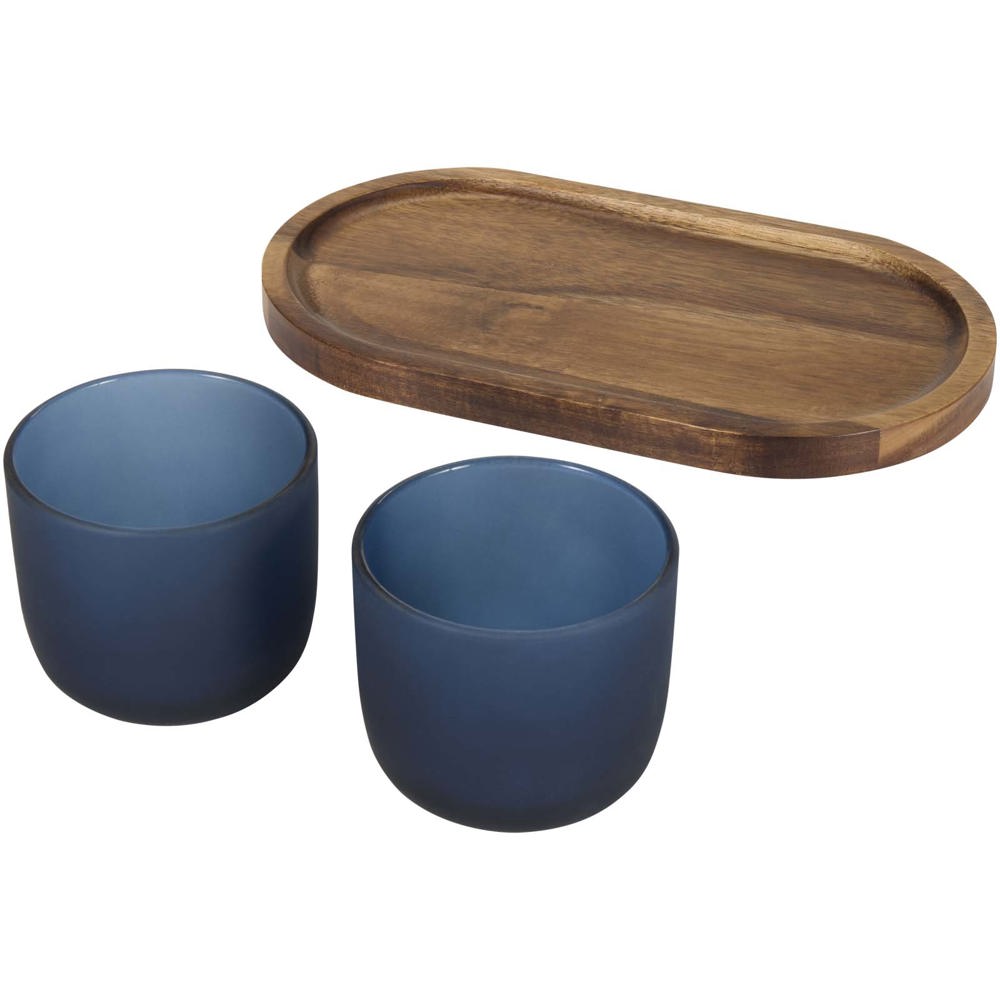 Male houten serveerblad en glazen bekerset - matte afwerking