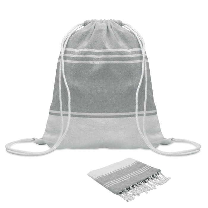 HAMMA - Hamam handdoek trekkoord tas s - voor bedrijven en relatiegeschenken - grijs