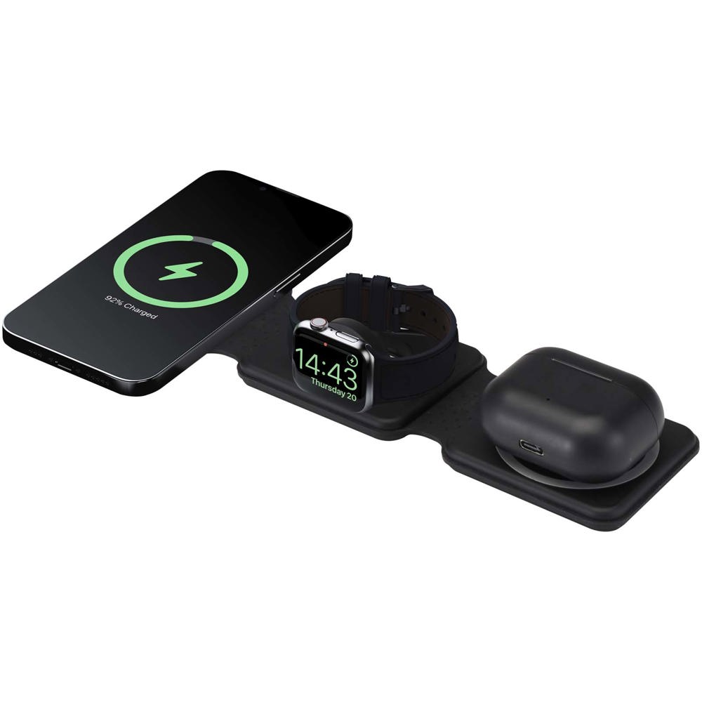 Armus 3-in-1 15W gerecycleerde plastic opvouwbare draadloze oplader - voor bedrijven en relatiegeschenken