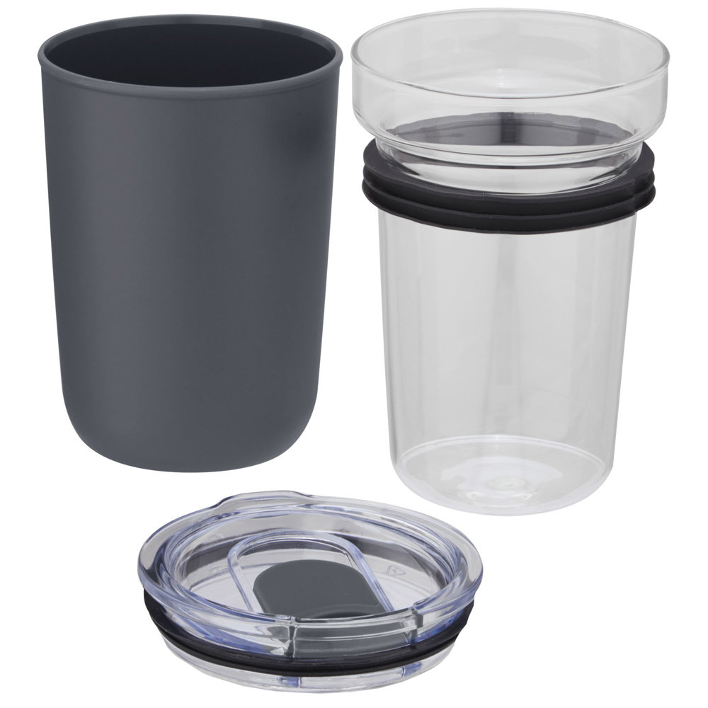 Bello 420 ml glazen beker met buitenwand van gerecycled plastic