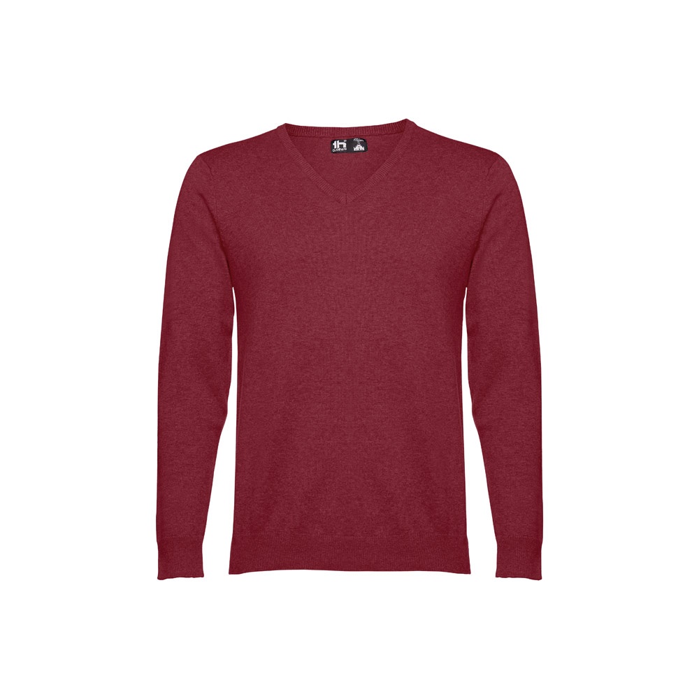 THC MILAN. Pullover met V-hals voor heren in katoen en polyamide - voor bedrijven en relatiegeschenken - Bordeaux rood