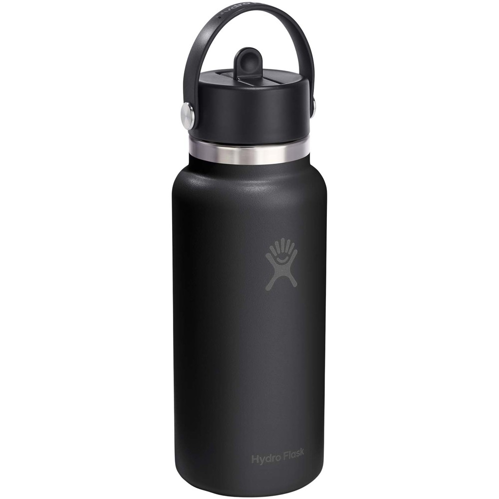 Hydro Flask-waterfles met brede opening, 946 ml, geïsoleerd roestvrij staal, met rietje-dop - Wit