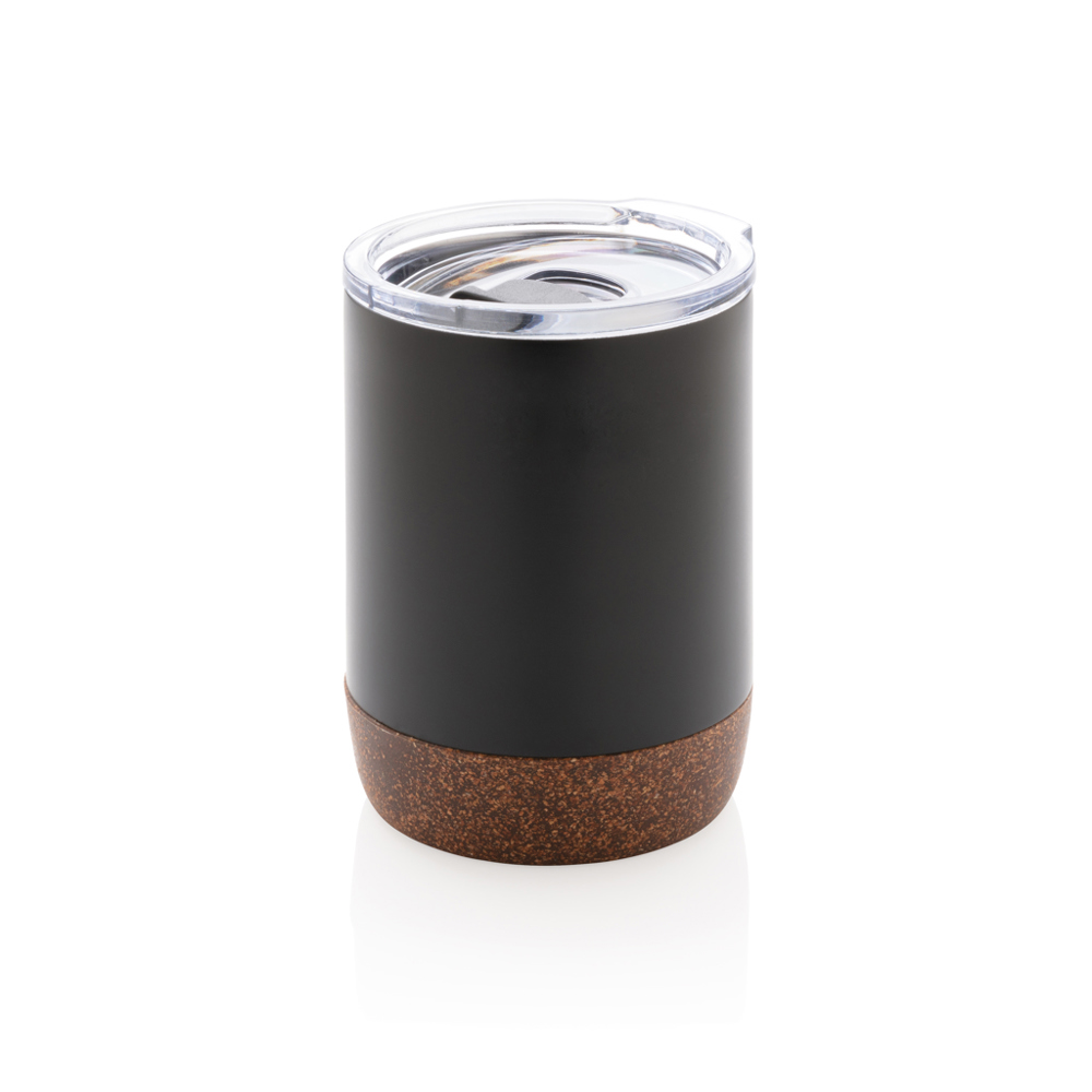 RCS gerecycled roestvrijstalen koffiebeker met kurk - met logo of onbedrukt bestellen - zwart (± PMS Black)