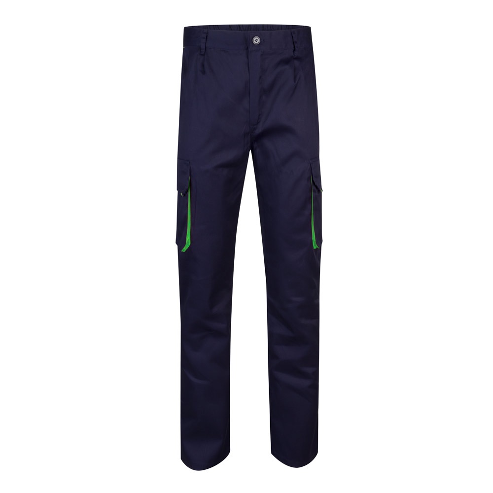 VL HYPNOS. Tweekleurige keperstof broek met meerdere zakken (200g/m²), van katoen (35%) en polyester (65%) - Marineblauw, Groen