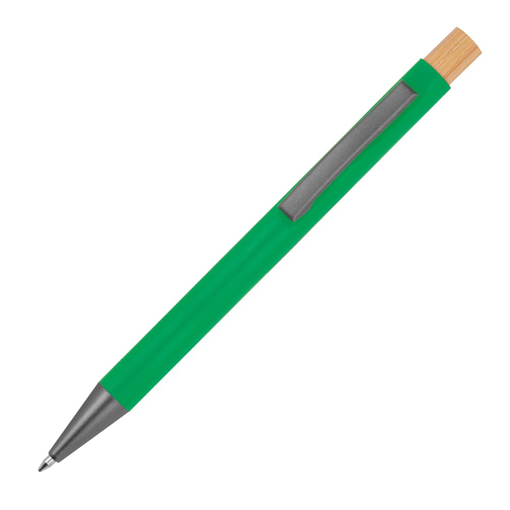 Pen van gerecycled aluminium met bamboe drukker - met logo of onbedrukt bestellen - Groen