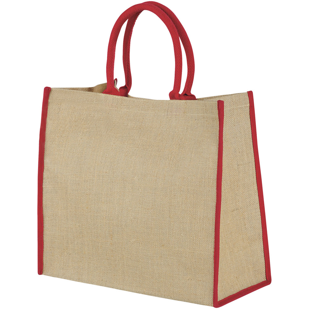 Harry jute draagtas met gekleurde accenten 25L - met logo of onbedrukt bestellen - Natuur, Rood