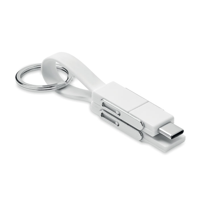 KEY C - Sleutelhanger met 4 in 1 kabel - bedrukt of onbedrukt verkrijgbaar - wit