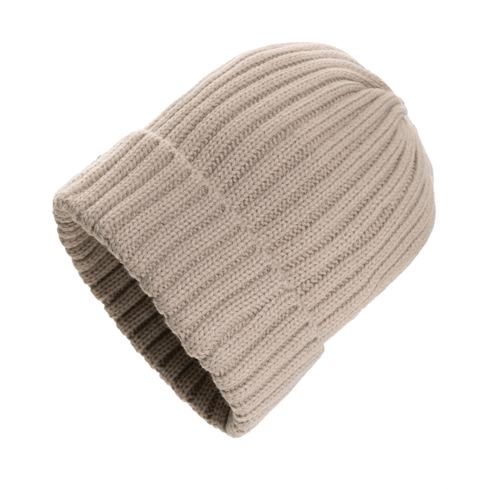 Kennedi AWARE™ Polylana®beanie met brede rib - voor bedrijven en relatiegeschenken - desert (± PMS 7528 C)