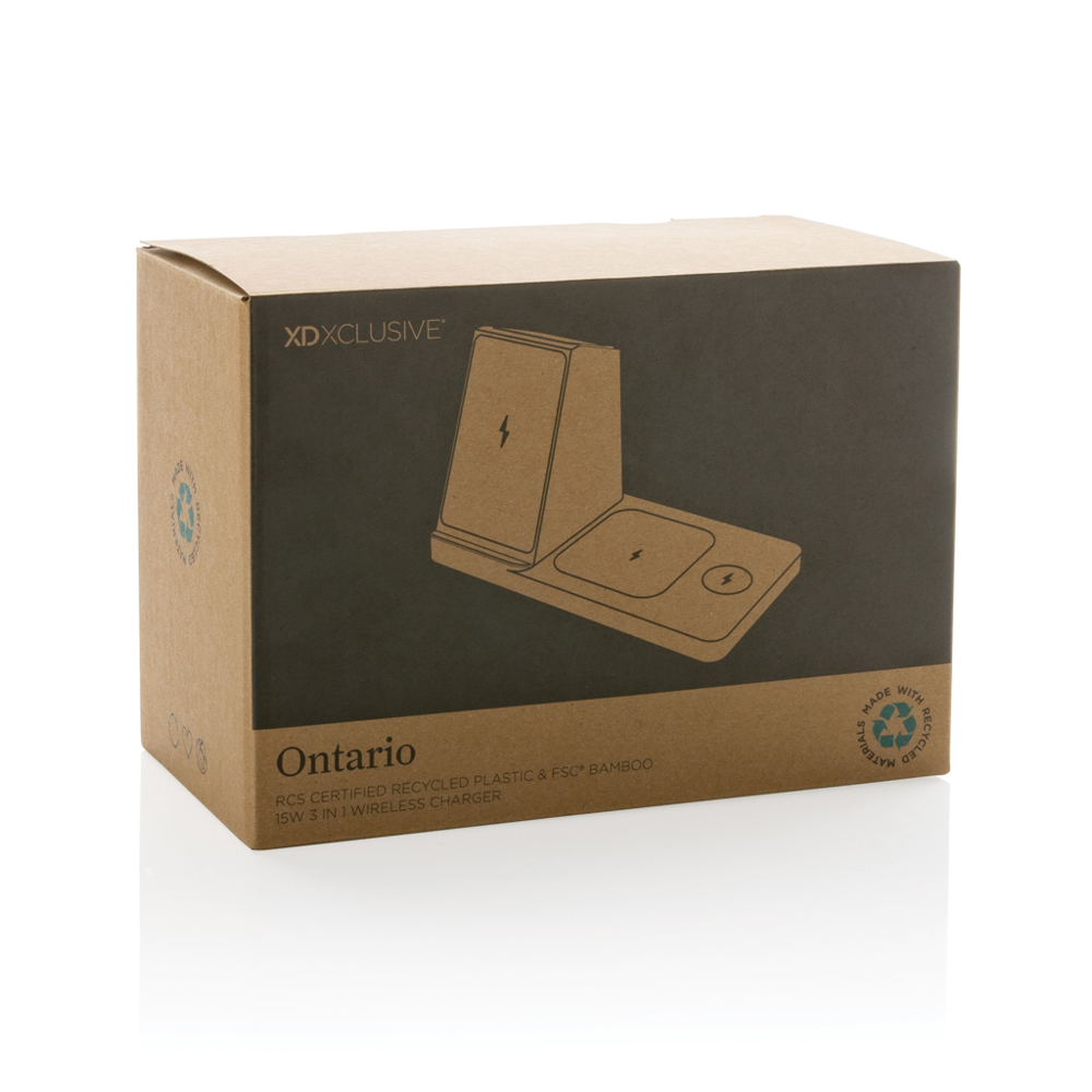 Ontario RCS gerecycled plastic & bamboe 15W 3 in 1 lader