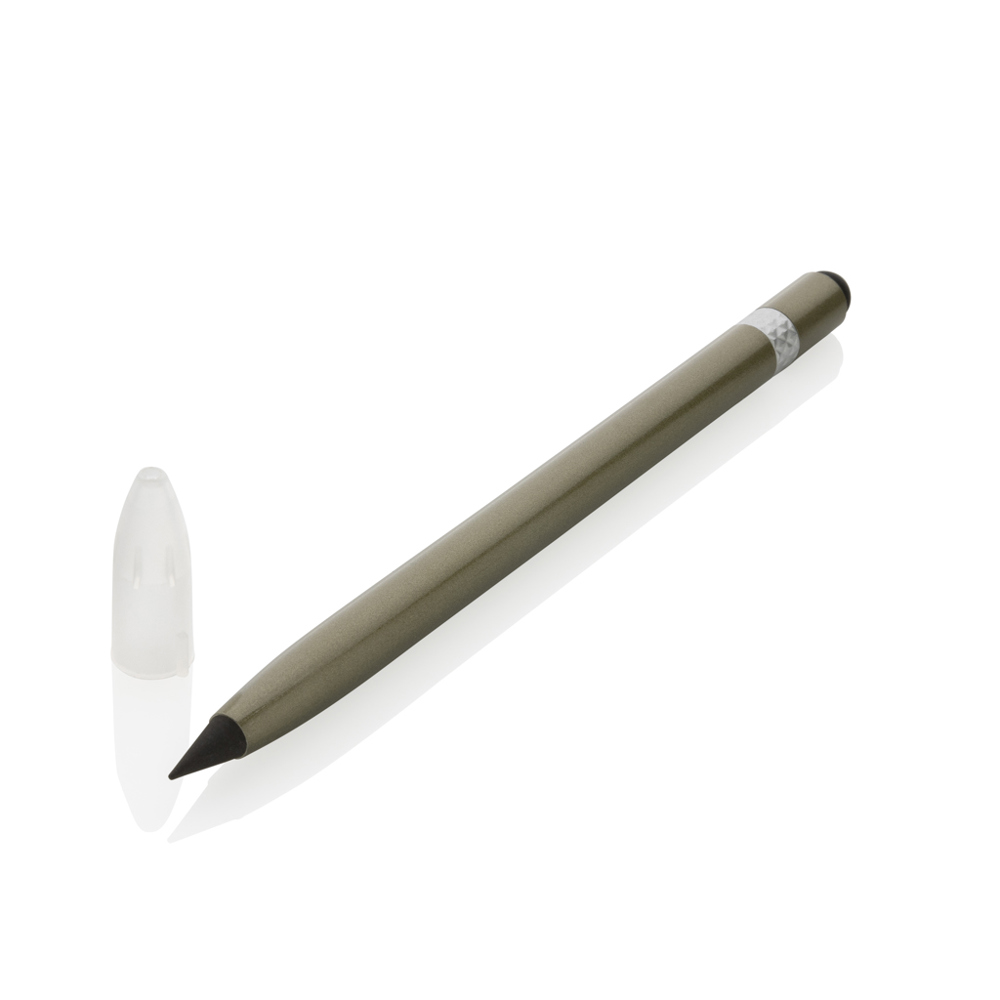 Aluminium inktloze pen met gum - voor bedrijven en relatiegeschenken - groen (± PMS 448C)