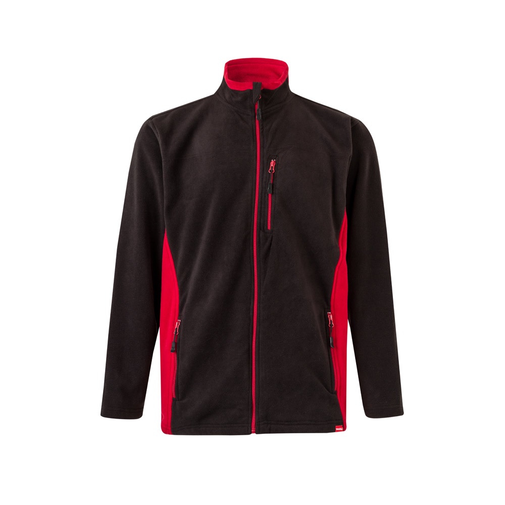 VL GERAS. Tweekleurig fleecejack (220g/m²) van polyester (100%) - bedrukt of onbedrukt verkrijgbaar - Zwart, Rood