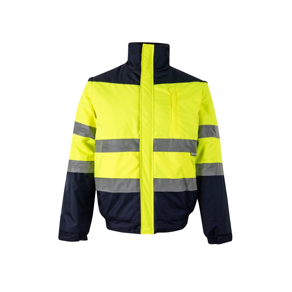 VL JUPITER. Tweekleurig gewatteerd jack (180g/m²) van polyester (100%) met PU-coating - kopen of bedrukken - Marineblauw, Geel