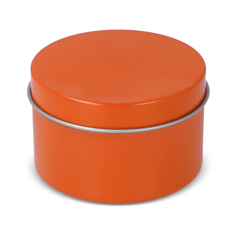 Kirtan plantaardige geurkaars in groot gerecycled blik - met logo of onbedrukt bestellen - oranje