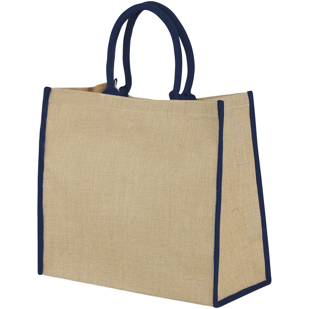 Harry jute draagtas met gekleurde accenten 25L - met logo of onbedrukt bestellen - Natuur, Marineblauw