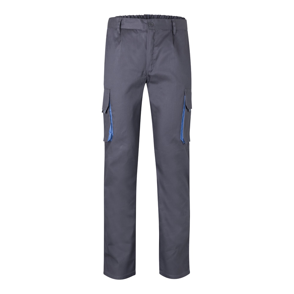 VL HYPNOS. Tweekleurige keperstof broek met meerdere zakken (200g/m²), van katoen (35%) en polyester (65%) - Grijs, Licht blauw