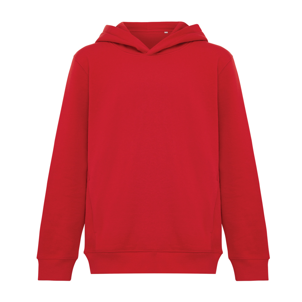 IQONIQ Yengo kids recycled katoen hoodie met steekzakken - bedrukt of onbedrukt verkrijgbaar - rood (± PMS 19-1757 TCX)