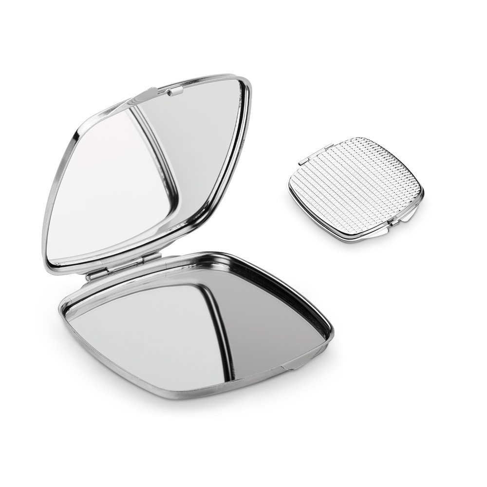 SHIMMER. Dubbele metalen handtas spiegel - met logo of onbedrukt bestellen