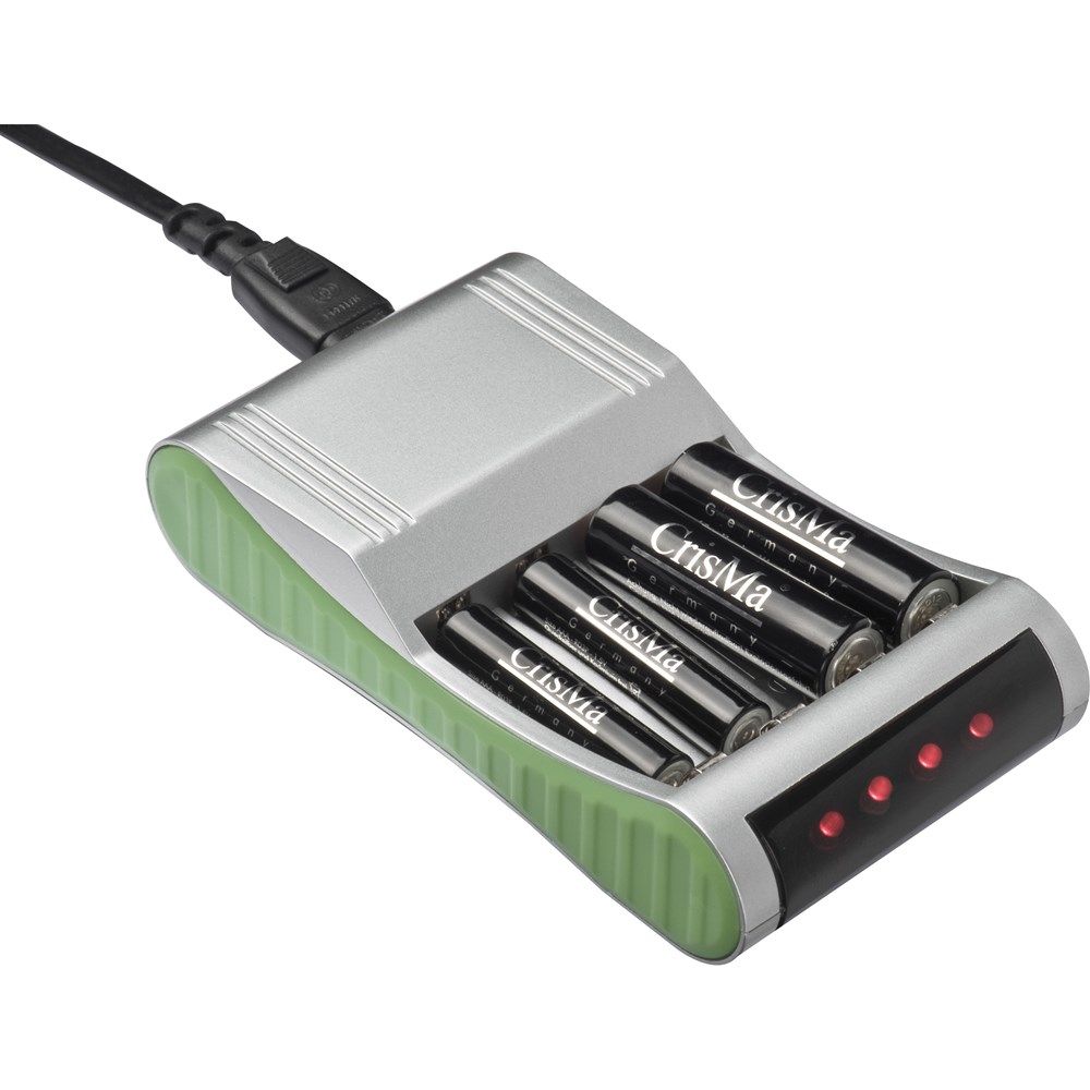 Batterijlader voor 4 batterijen - met logo of onbedrukt bestellen