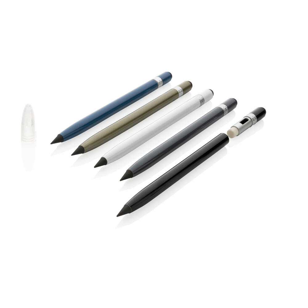 Aluminium inktloze pen met gum - voor bedrijven en relatiegeschenken