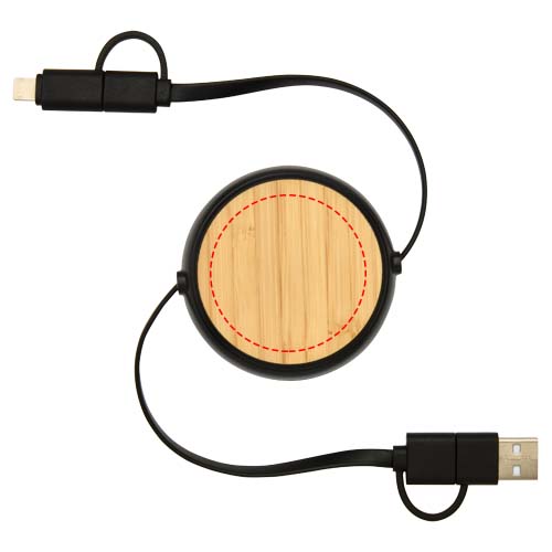 Chechia 5-in-1 100 cm intrekbare datasynchronisatie- en 45 W snellaadkabel van gerecycled plastic met bamboe details