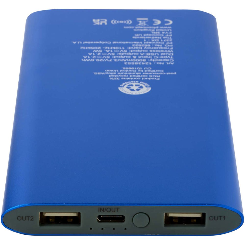 Juice type-C draadloze powerbank van 8000 mAh van gerecycled aluminium