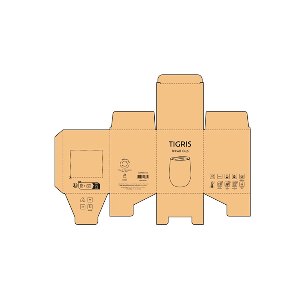 Tigris reisbeker gerecycled roestvrij staal 380 ml - Zilver