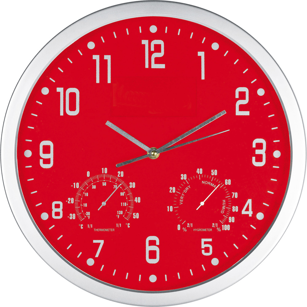 Wandklok met thermometer en hygrometer - kopen of bedrukken - Rood