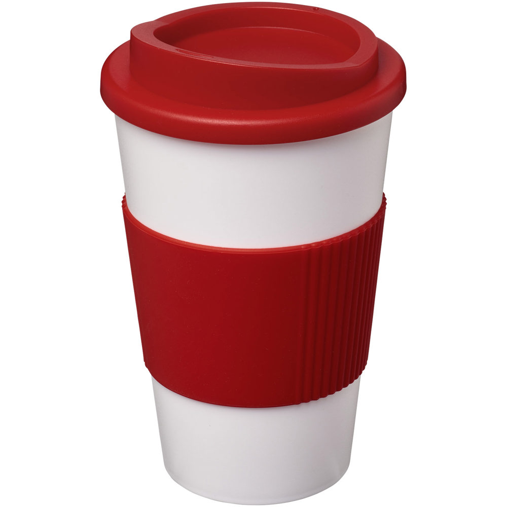 Americano® 350 ml geïsoleerde beker met grip - kopen of bedrukken - Wit, Rood