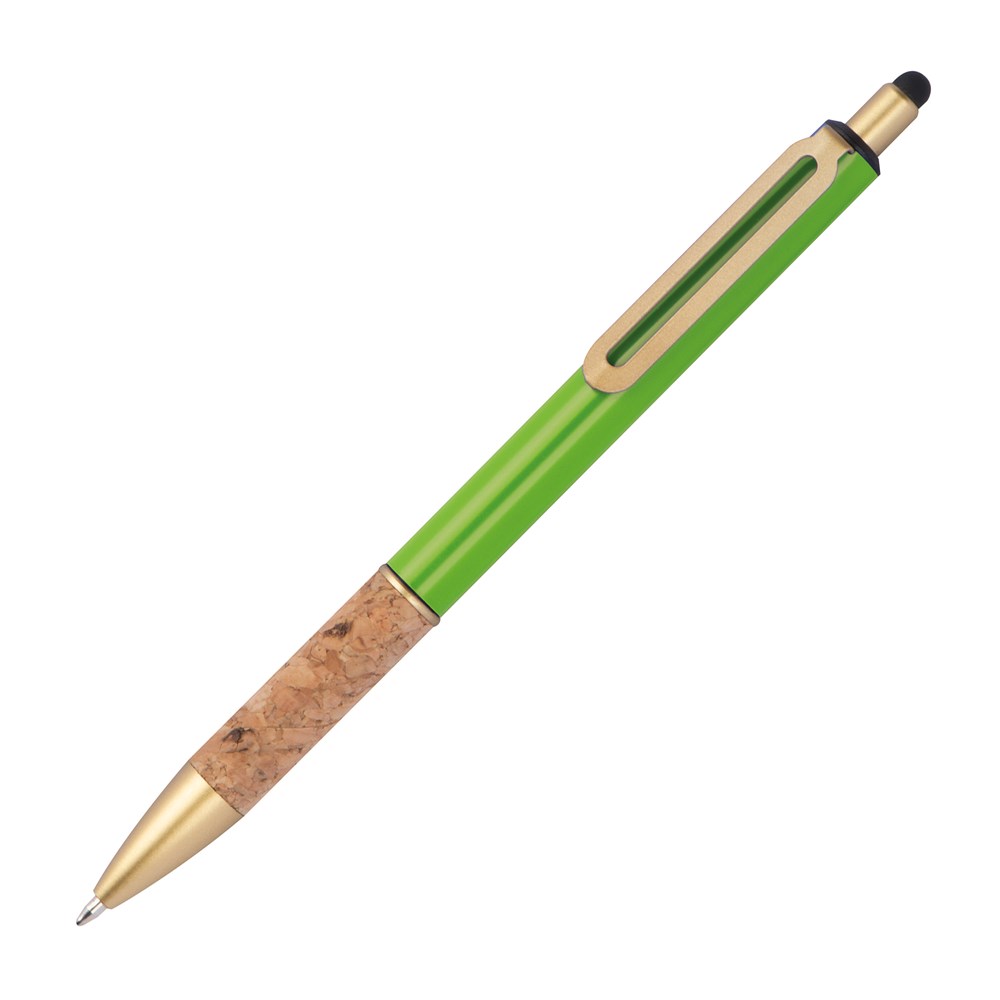 Pen met grip van kurk - bedrukt of onbedrukt verkrijgbaar - Appelgroen