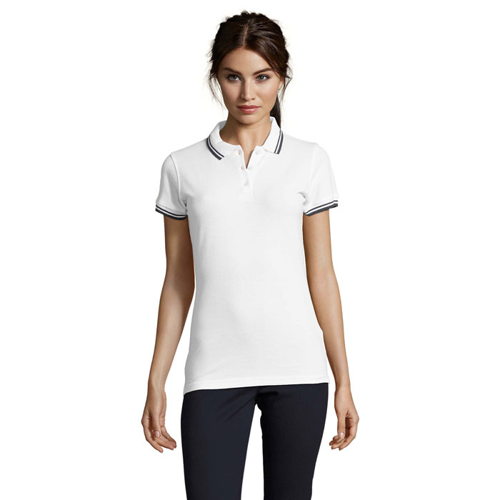 PASADENA WOMEN - PASADENA dames polo 200g - voor bedrijven en relatiegeschenken - wit/navy