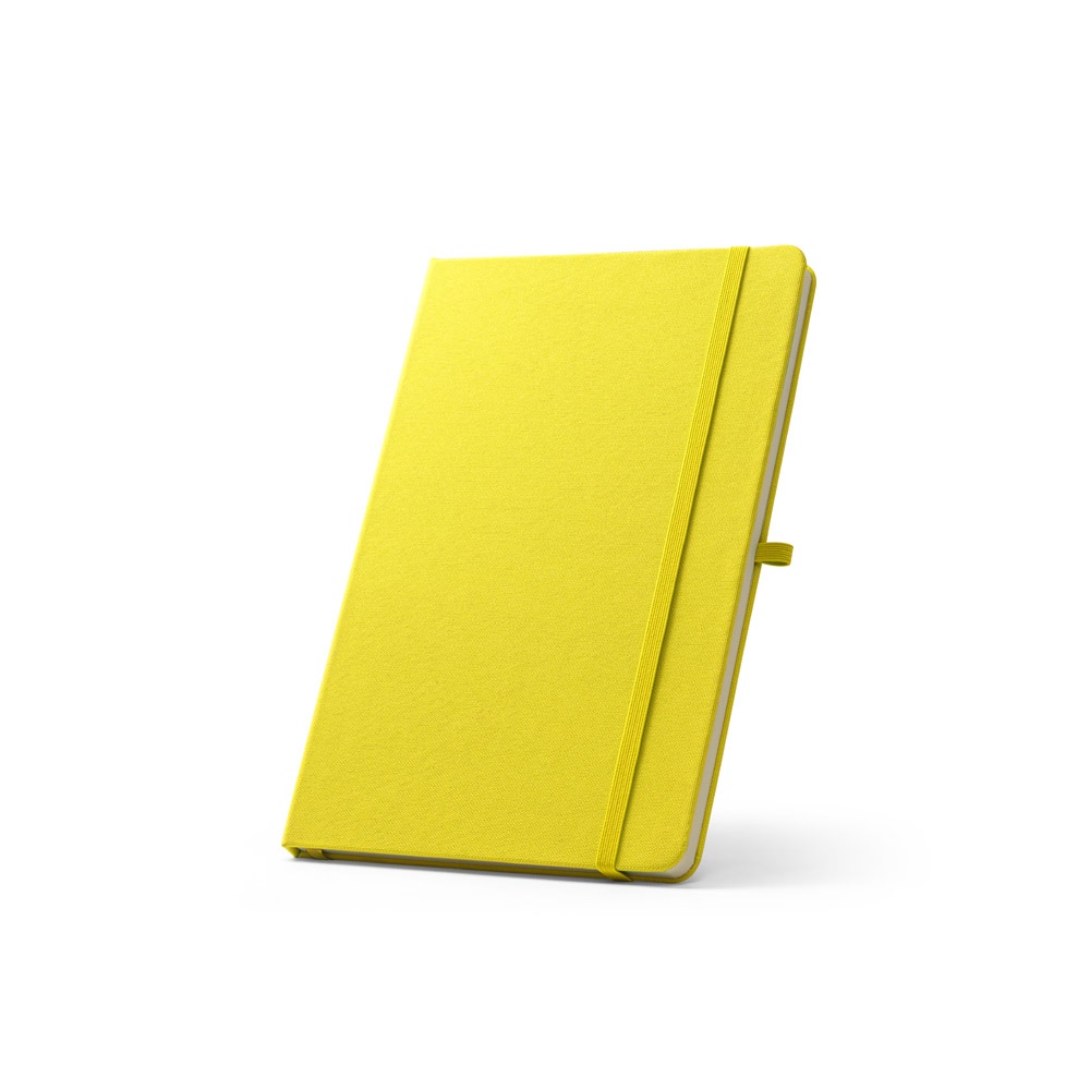 ANNE. A5 notitieblok in gerecycled polyester (100% rPET) met gelinieerde pagina's - kopen of bedrukken - Geel