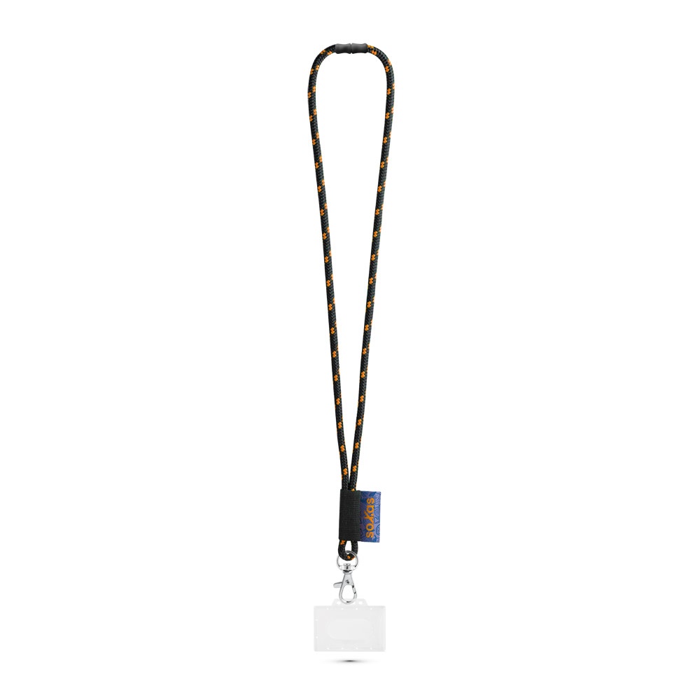 BRIDPORT. Aangepaste polyester lanyard - voor bedrijven en relatiegeschenken - Zwart, Oranje