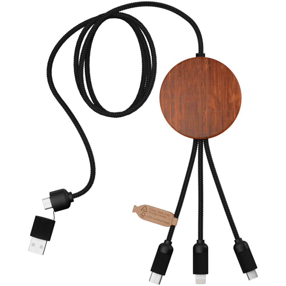 SCX.design C40 5-in-1 oplaadkabel van RPET met oplichtend logo en 10 W oplaadstation